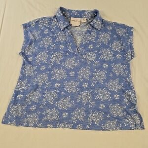 Laura Ashley 100% Linen Blue Button Back Sleeveless Top Size L Boho Cottagecore